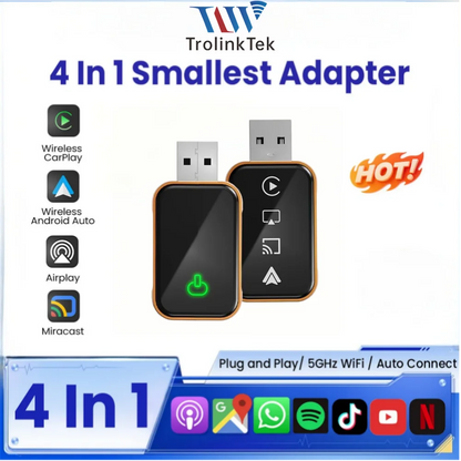 TrolinkTek 4 in1 Wireless CarPlay Adapter Car Intelligent System Android Auto Connect Airplay Mirror Link Screen Fast Connect