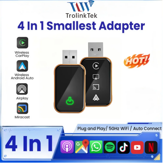 TrolinkTek 4 in1 Wireless CarPlay Adapter Car Intelligent System Android Auto Connect Airplay Mirror Link Screen Fast Connect