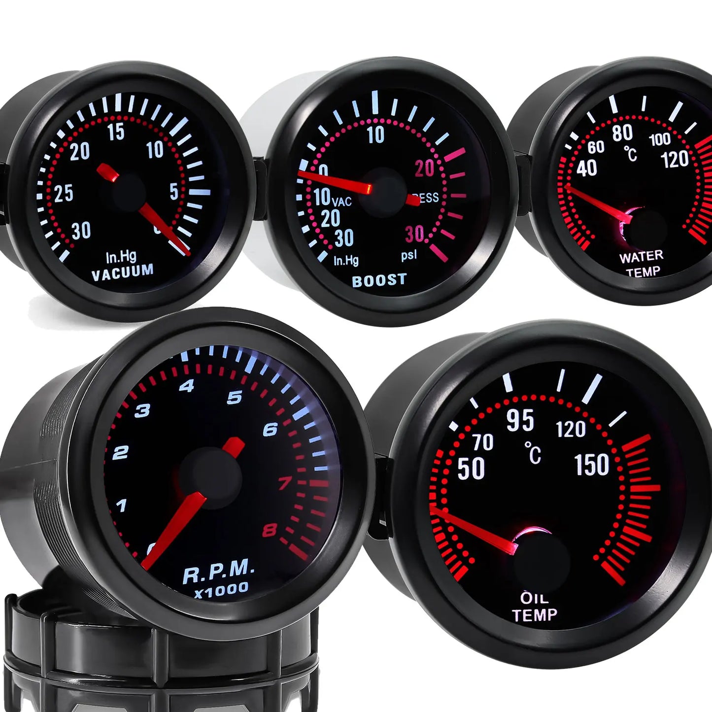 52mm Smoke Lens Auto Tachometer White LED 0-8000 RPM Meter Car Boost Gauge Bar Psi Vacuum Water Temp Oil Pressure Gauge