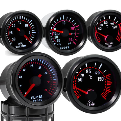 2" Turbo Boost Gauge 52mm Smoke Lens with Sensor Boost Gauge Bar Psi/Vacuum/Water Temp/Oil Pressure/Voltmeter/Tachometer RPM