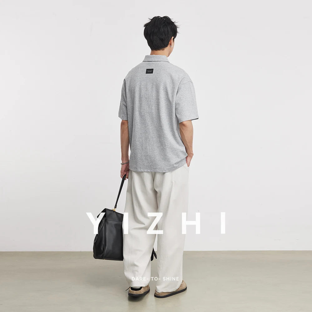 210g Heavyweight Polo Shirt Men Turn Down Collar Half Placket Short Sleeve Solid Color Tee Tops Summer 2026 New Arrival