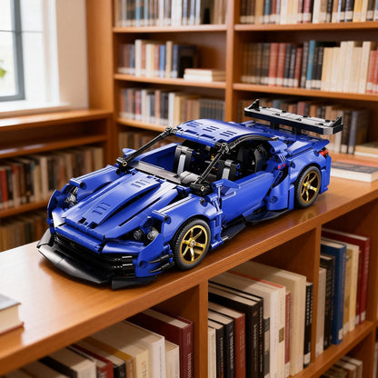 Blue sports car building block model set, adult collectible model, suitable for birthday gifts, Christmas, Halloween, gifts