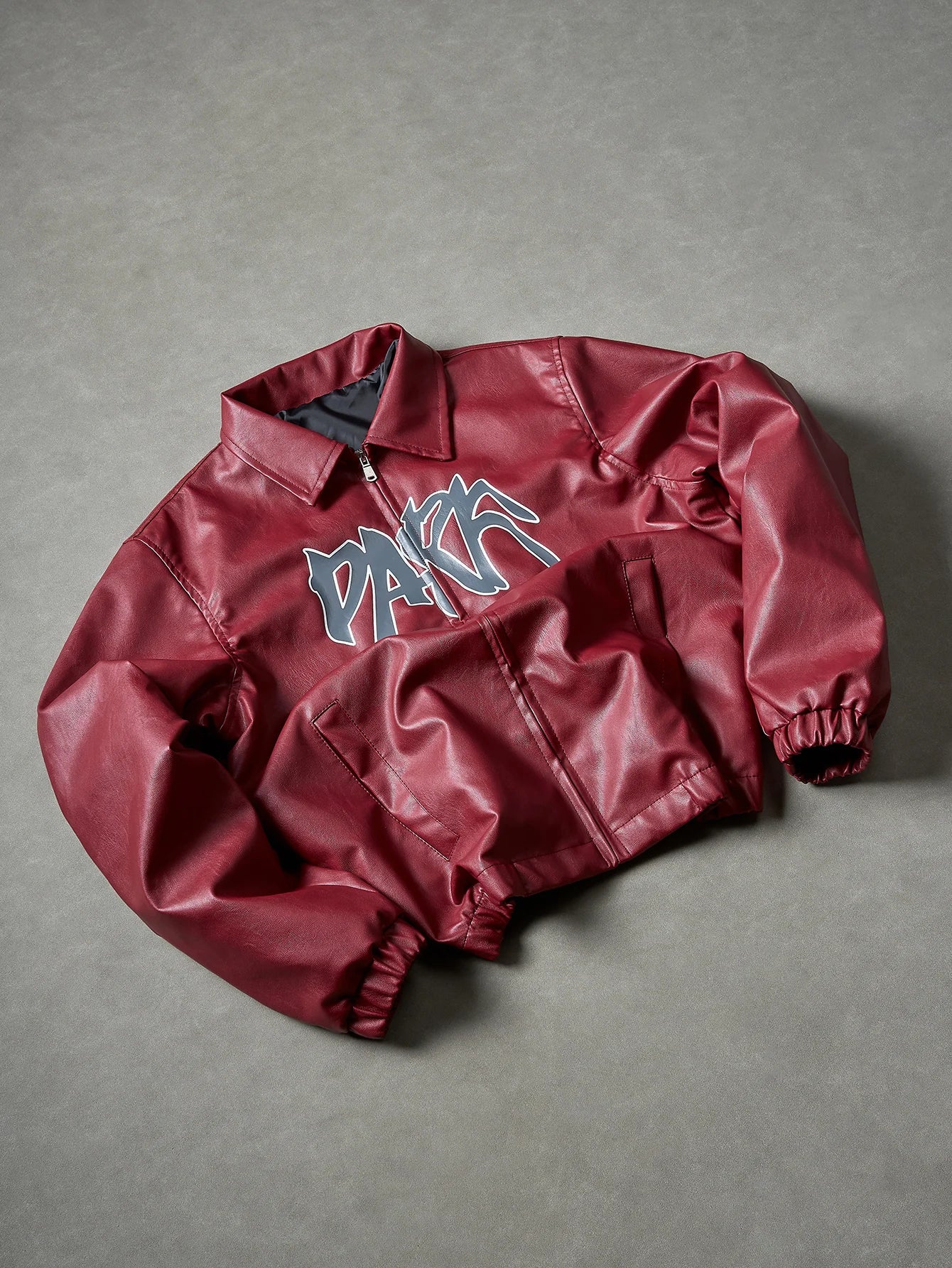 Men's High Street Faux Leather Jacket Retro Windproof Warm Coat Men Letter Print Lapel Collar Motorcycle Street Style Outerwear