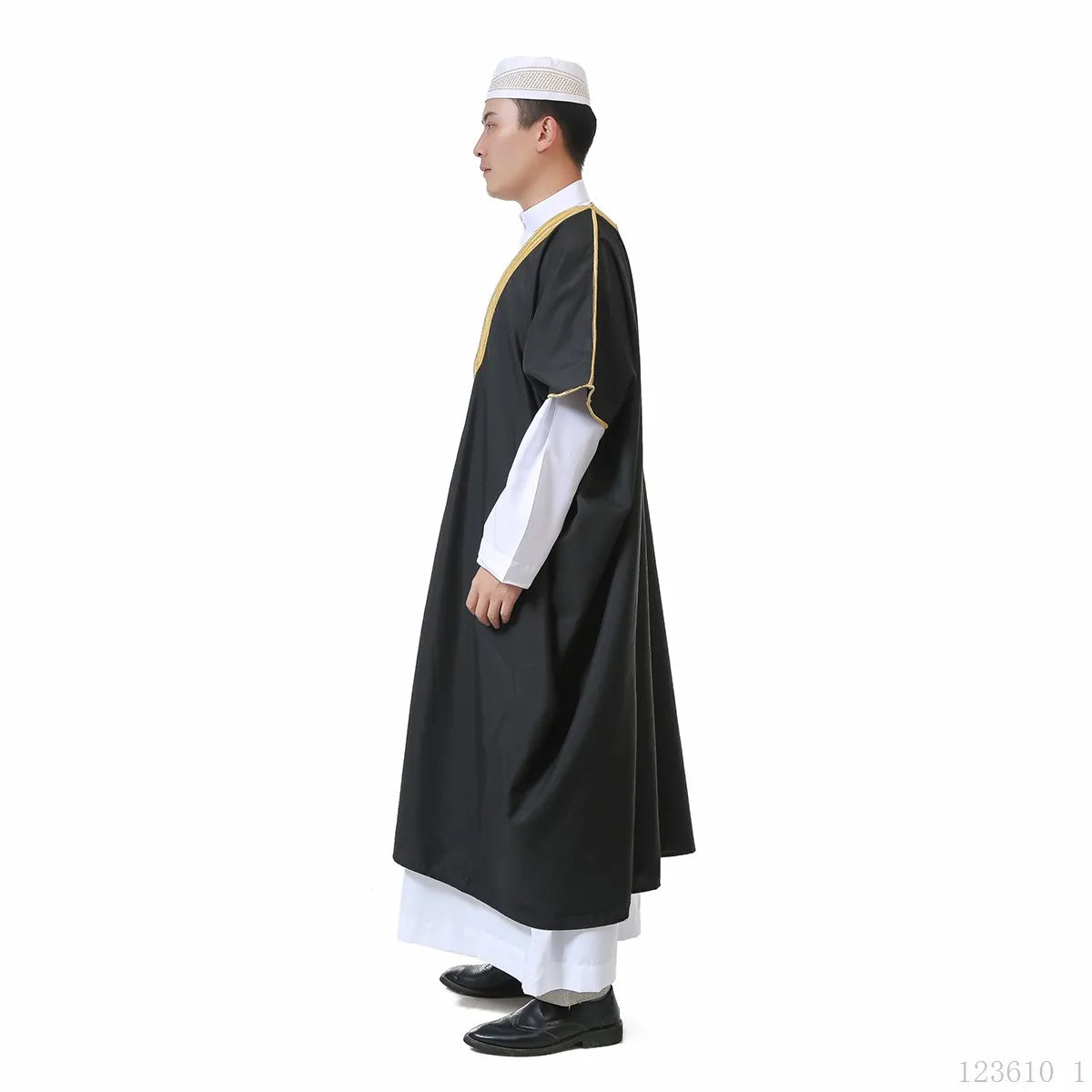 Muslim for Men Kaftan Robe Ramadan Arab Prayer Dress Open Front Embroidered Cardigan Islam Dubai Kimono