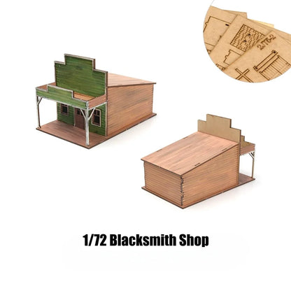 1/72 Scale Western Town Wooden Model Kit DIY Assembly for Display and Scene Building