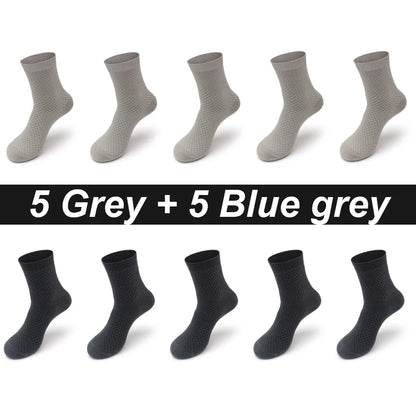 10Pairs/Lot Men's Bamboo Fiber Socks Long Black Business Soft Breathable New High Quality  Autumn for Male Socks Plus Size 39-48