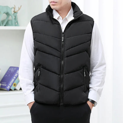 Winter Business Wool Lined Vest Jacket Men Slim Fit Stand Collar Sleeveless Puffer Jackets Autumn Casual Waistcoat Men Warm Coat