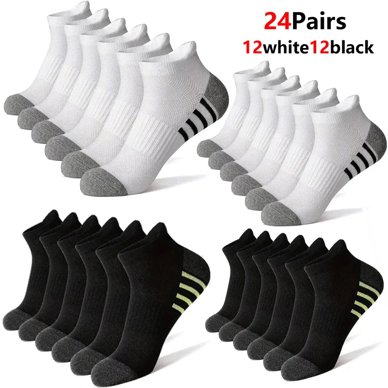 12Pairs Men's plus Size Sports Socks EU39-46 Breathable Comfortable Black White Leisure Outdoor Short Socks for Men