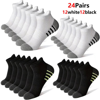 12Pairs Men's plus Size Sports Socks EU39-46 Breathable Comfortable Black White Leisure Outdoor Short Socks for Men