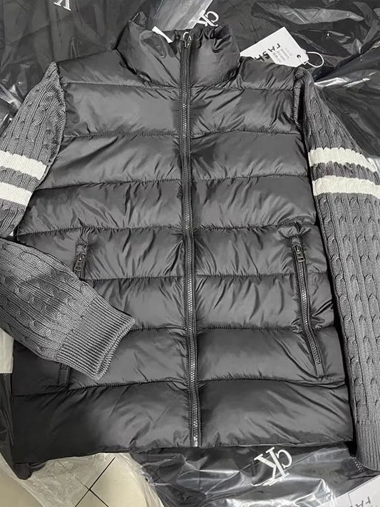Thiened Knitted Sweater Stand Collar down Cotton Jaet Men's Winter Warm Outerwear Polyester Fiber Long Sve Casual Coat