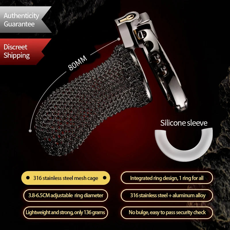 LOCKINK Male Metal Chastity Cage Mesh Femdom Cock Cage Sexy Adult Man Chastity Device Chastity Lock Ajustable Cock Ring Sex Toys