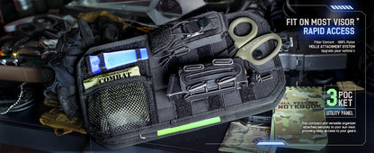 Tactical Car Sun Visor Organizer MOLLE Panel Pouch Universal Vehicle Visor Storage Bag for Sunglasses, Tools, Documents