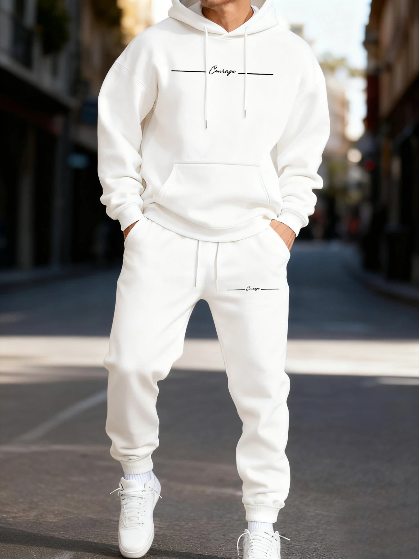 Courage Simple Line Printed Men'S Hoodie Set Street Couple'S Two Pices Sets Comfortable Fashion Streetwear Jogging Loose Hoodies