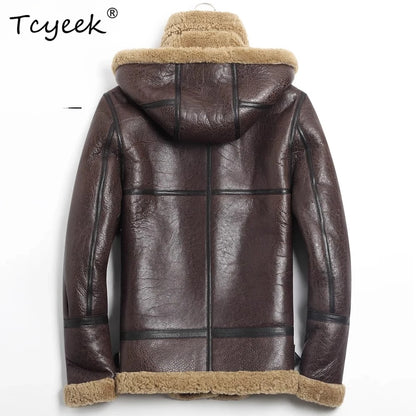 Tcyeek Natural Sheepskin Fur Coat Male Warm Real Leather Jacket Men Winter Clothes Lamb Wool Coats Hoodie 2025 Куртка Мужская