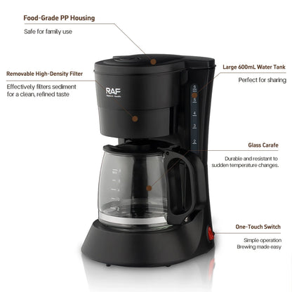 Drip Coffee Maker - Automatic Home Coffee Machine with Keep-Warm Function for American Coffee & Tea Brewing in Office