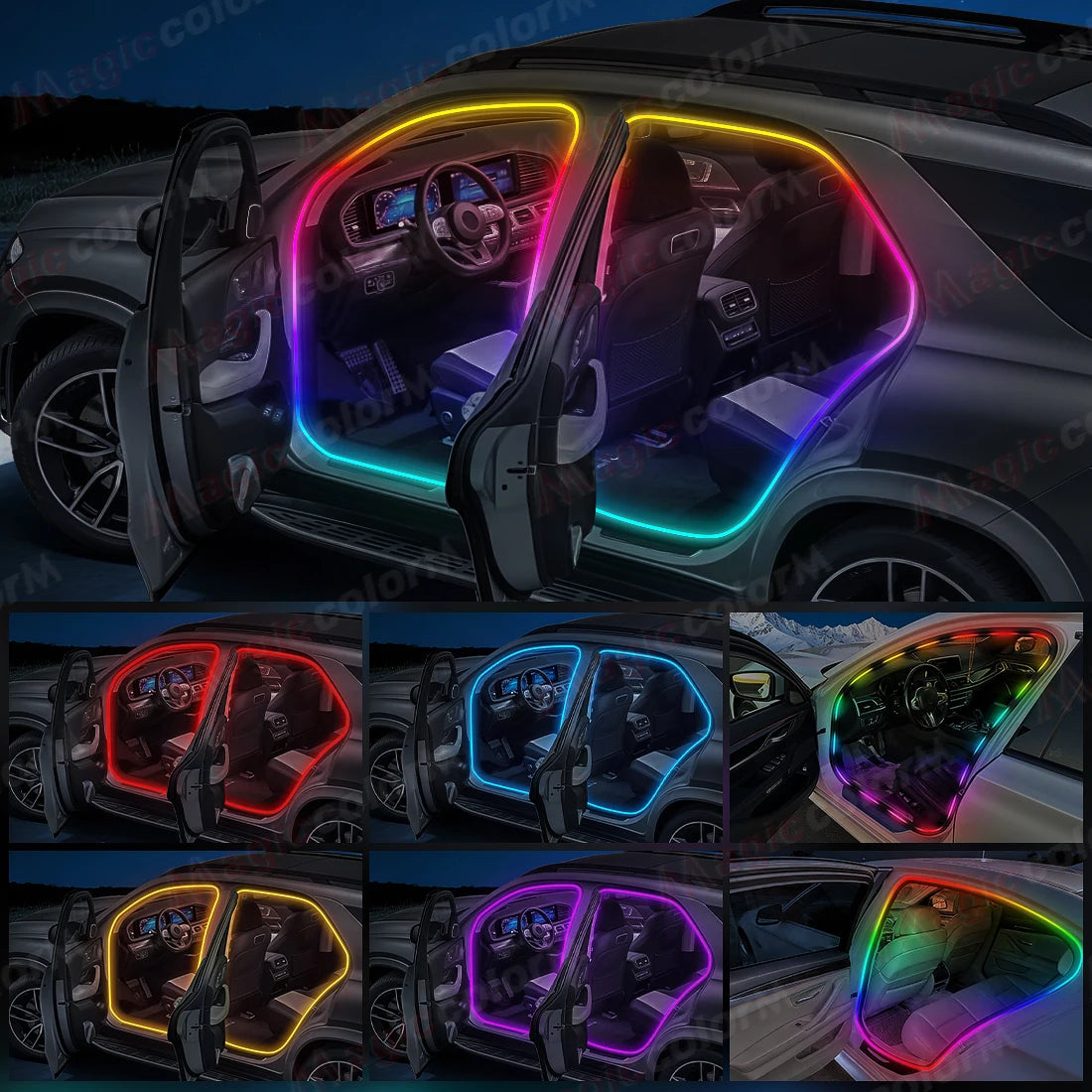 3Meters 4M Symphony Car Door Frame Ambient Lights Universal RGB LED Acrtlic Strips APP Bluetooth Remote Control USB Plug & Play