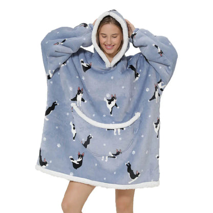2024 Cartoon Oversized Hoodie Blanket with Sleeves Winter Warm Fleece Sweatshirt Cow Hoodies Women Men Korean Funny Print Hoodie