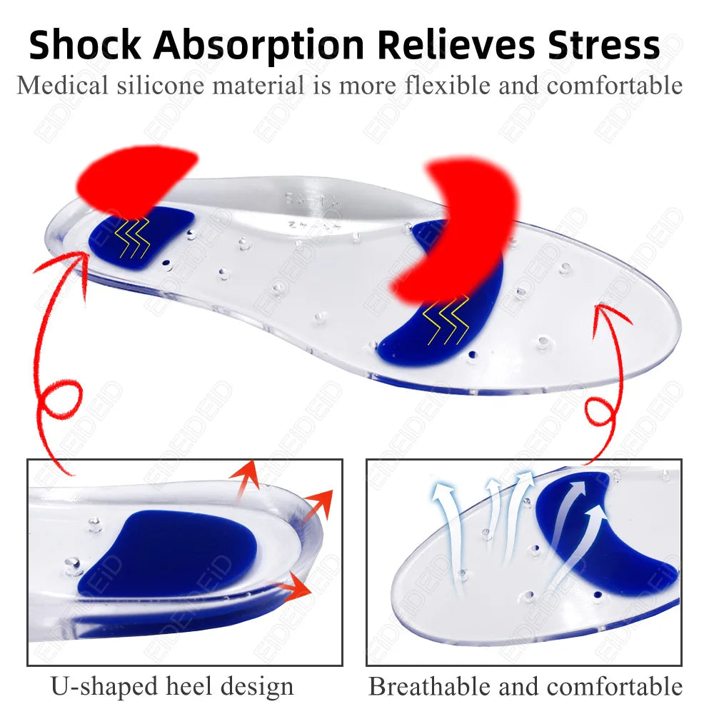 Silicone Gel Medical Insoles for Shoes Men Women Flat Foot Arch Support Orthopedic Insoles for Plantar Fasciitis Relief Shoe Pad