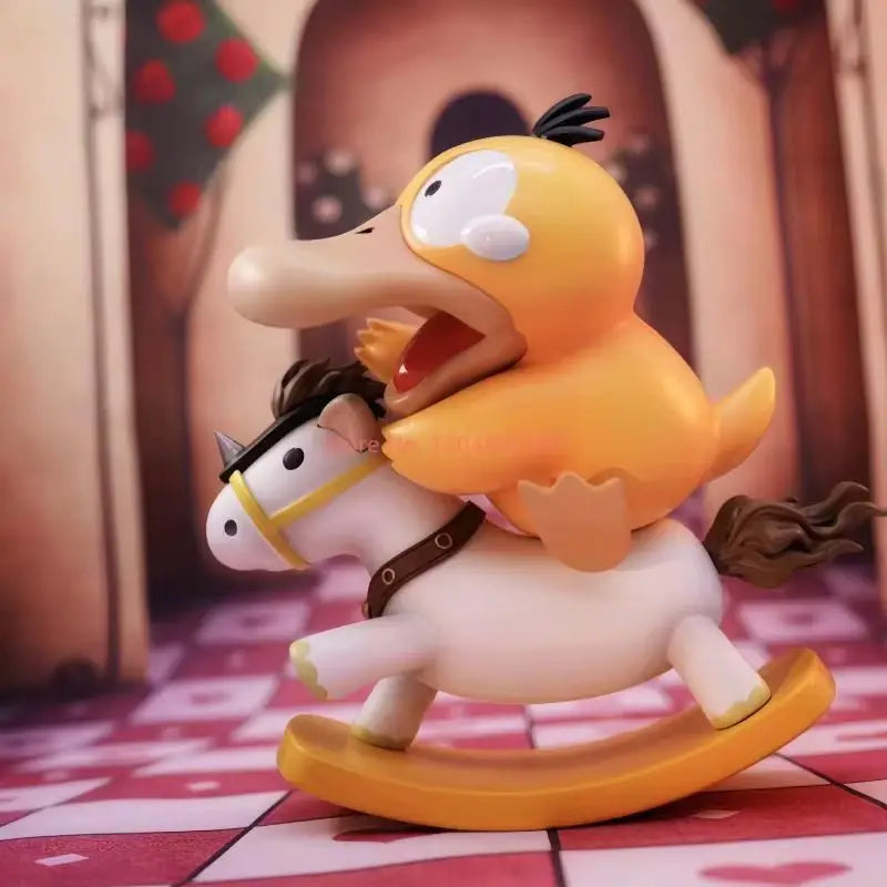 Hot Pokemon Anime Figures Psyduck Figure Gengar Riding A Rocking Horse Action Figurine Pvc Statue Model Dolls Childrens Toy Gift