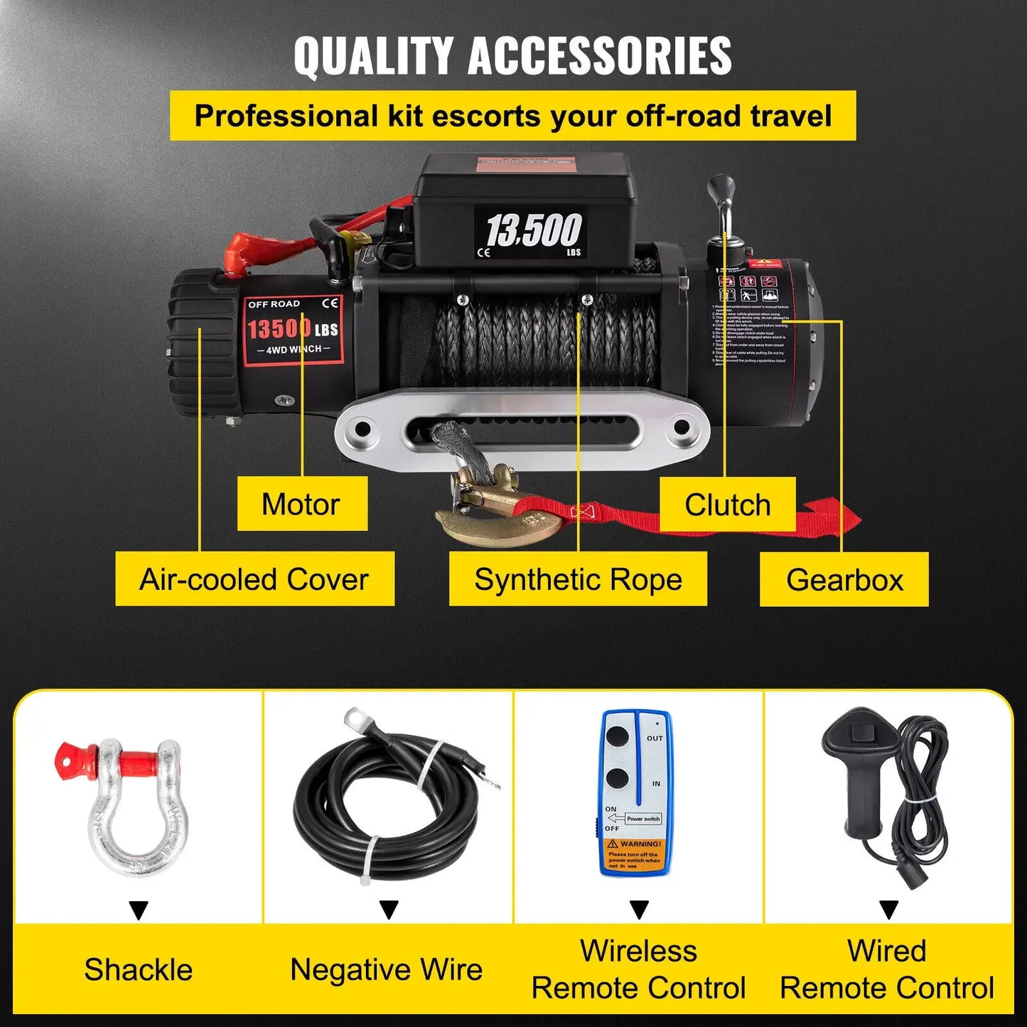 SIHAO 13500LBS Electric Truck Winch 12v Electric Winch ATV Synthetic Rope 27M with Remote Control for 4X4 Car Trailer ATV Truck