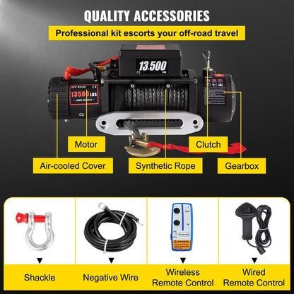SIHAO 13500LBS Electric Truck Winch 12v Electric Winch ATV Synthetic Rope 27M with Remote Control for 4X4 Car Trailer ATV Truck