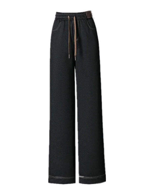 High Waist Fleece Lined Thick Wide Leg Jeans Women's Casual Straight Leg Pants Autumn Winter Loose Fit Comfortable Trousers