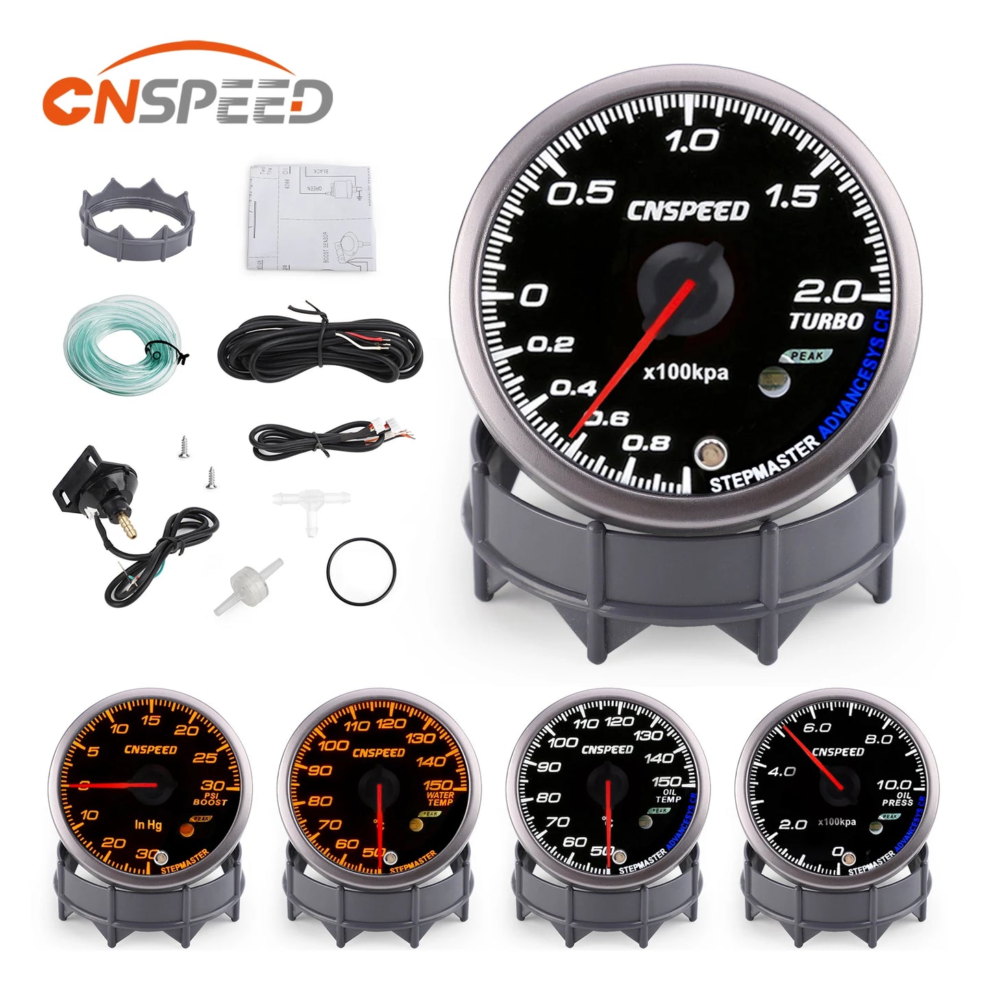 CNSPEED 2.5" 60mm New Boost Gauge Exhaust Gas Car Temperature Gauge Oil Pressure Water Temperature Oil Temperature Voltage Meter