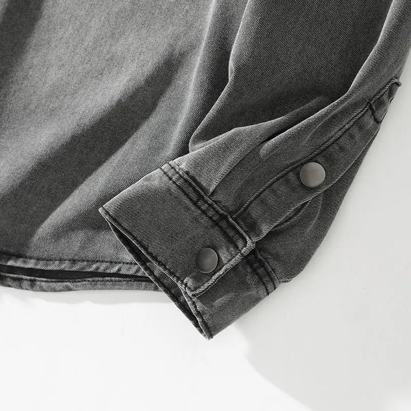 Spring Autumn New Denim Cotton Men Shirt Long Sleeve Button Pockets Cowboy Loose Casual Work Male Denim Shirts Retro Cardigan