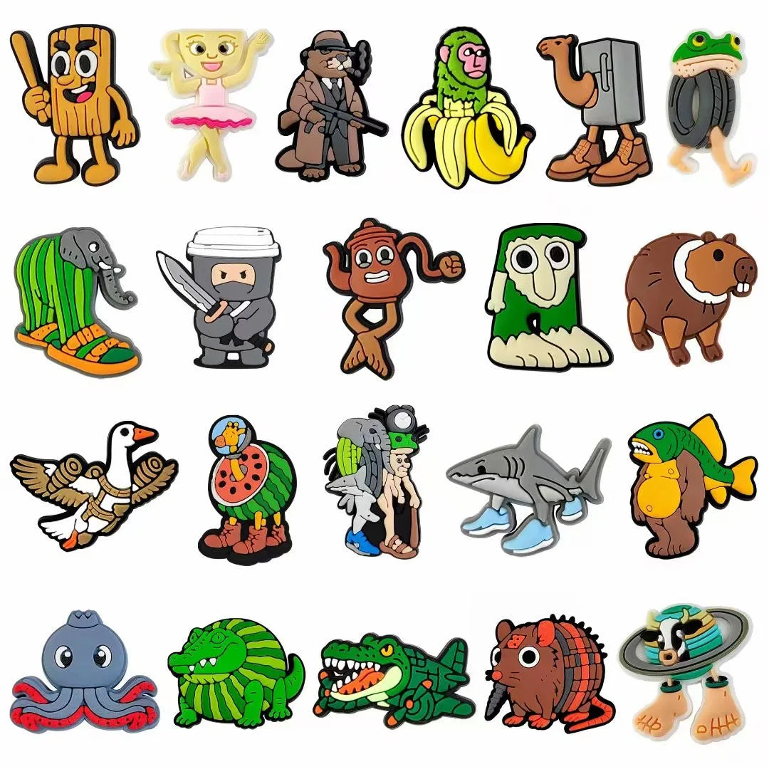 21-100Pcs Shoe Charms Italian Brainrot Funny Animal Shoes Accessorie Decoration Fit Clog Sandal Wristband Buckle Kids Gift