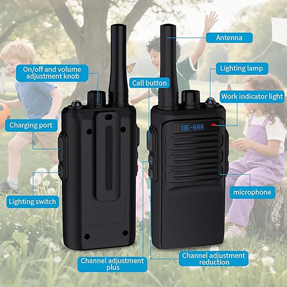 Kids Walkie Talkies 2 Pack, 3 Miles Range, 2000mAh Rechargeable, 16 Channels, LCD Flashlight, Gift for Camping Hiking