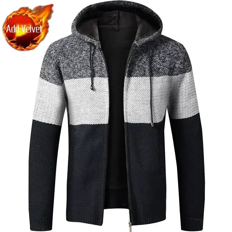 Knit Sweater Male Zipper Plaid Men's Clothing Cardigan Hoodies Zip-up Thick Winter Red Tops Jumpers Casual Stylish Hot Cheap A