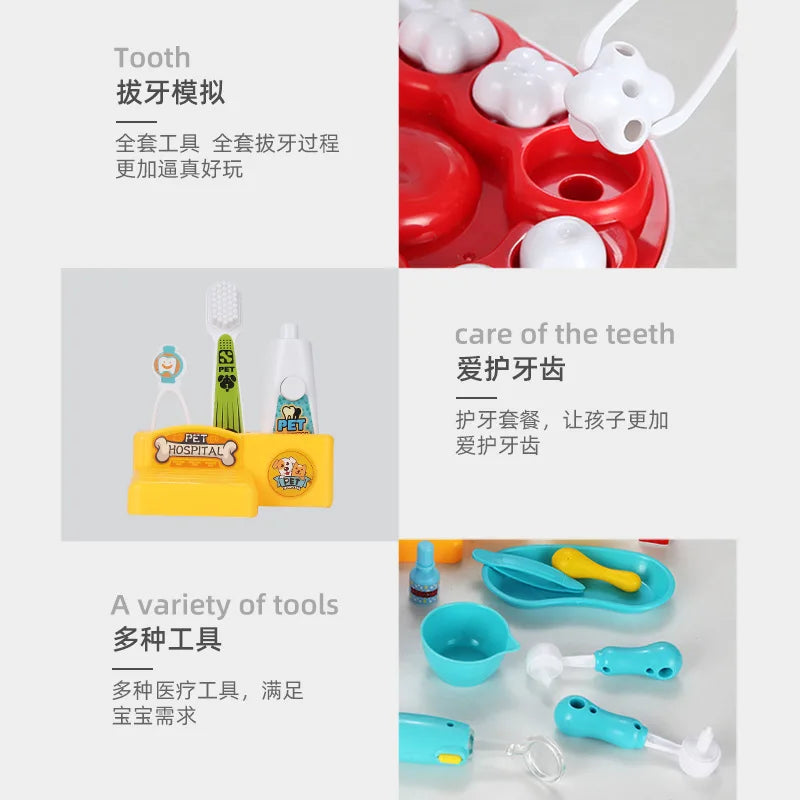 Children Simulation Dog Tooth Extraction Pretend Play Medica Doctor Toy Filling Pet Dentist Care Toy Set For Kids Birthday Gifts