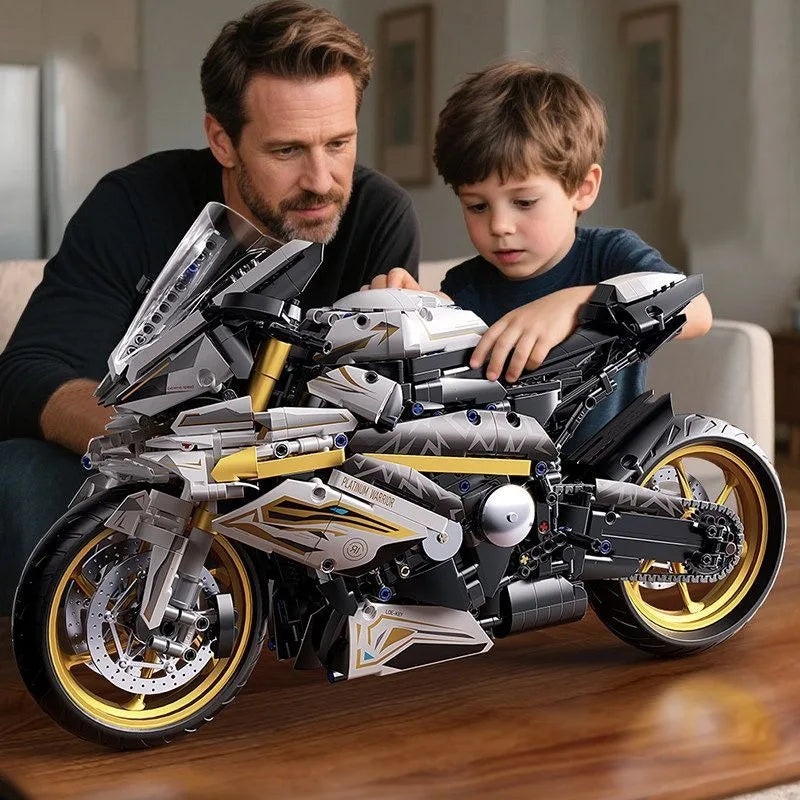 Platinum BMW Motorcycle Mechanical Racing Children's Toys Puzzle Assembled Building Block Model Ornaments Boy Gift
