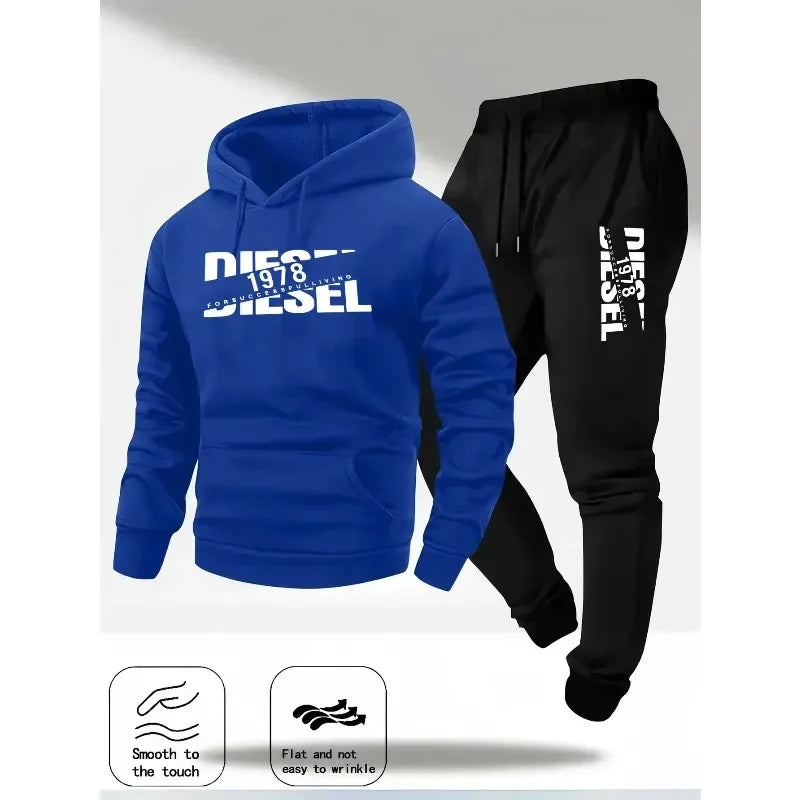 Men's hooded pullover sports fashion gift set, with hood, suitable for autumn and winter casual sweaters and pants