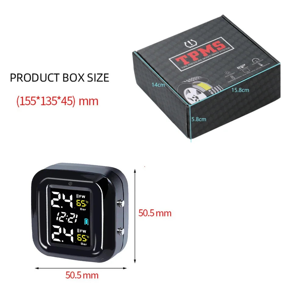Motorcycle Tire Pressure Monitor Digital Display External Motorcycle Wireless Tire Pressure Detector With 2 External Sensors