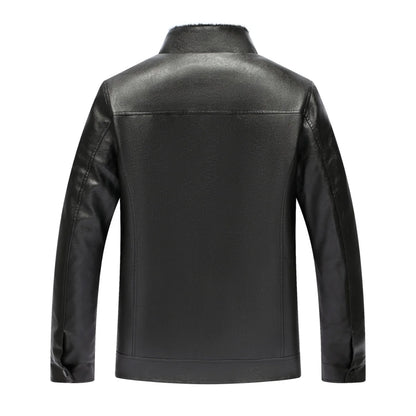 Men's Winter Thickened Stand-Collar Light Business Pu Leather Jacket
