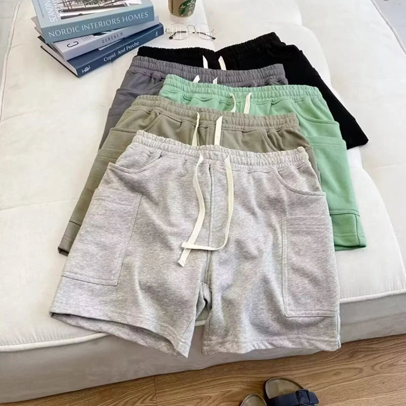 Summer Drawstring Multi-pocket Gym Baggy Shorts Men's Breathable Sports Fitness Y2K Bermudas High Street Casual Short Pants