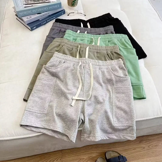 Summer Drawstring Multi-pocket Gym Baggy Shorts Men's Breathable Sports Fitness Y2K Bermudas High Street Casual Short Pants