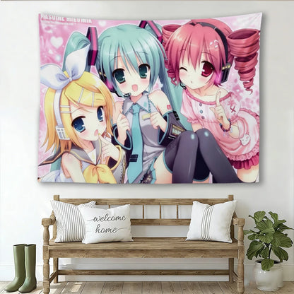 Vocaloid Hatsune Miku Rin Teto Tapestry, Cute Anime Wall Hanging Decor