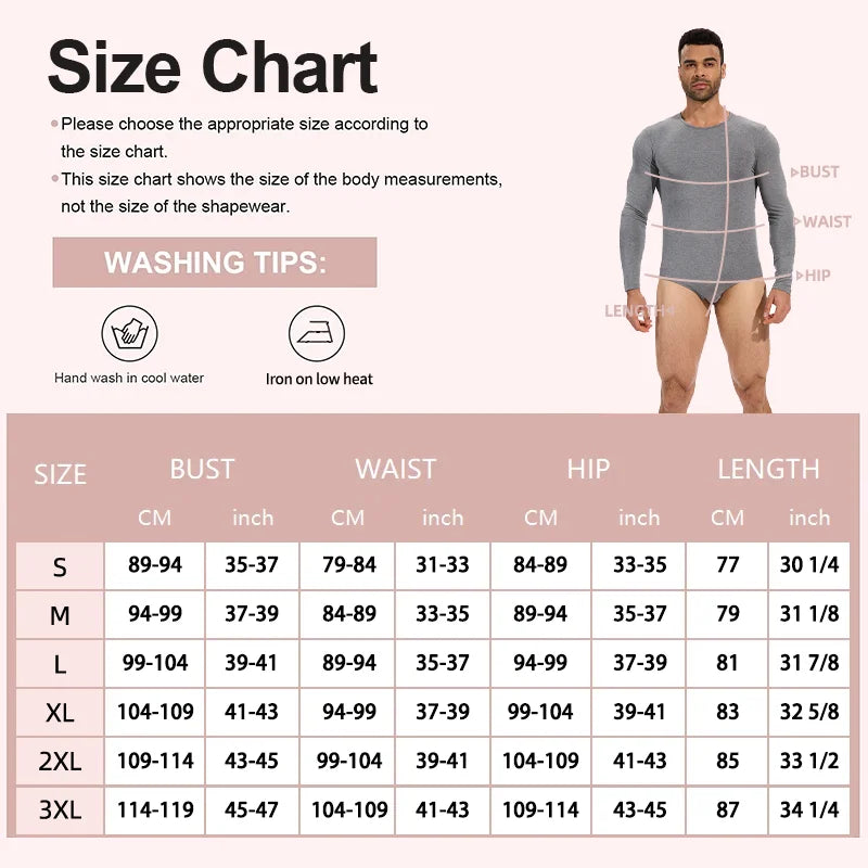 Miss Moly Men Thermal Full Body Shaper Long Sleeve Slimming Undershirt Tummy Control Bodysuit Shapewear Romper Round Neck Faja