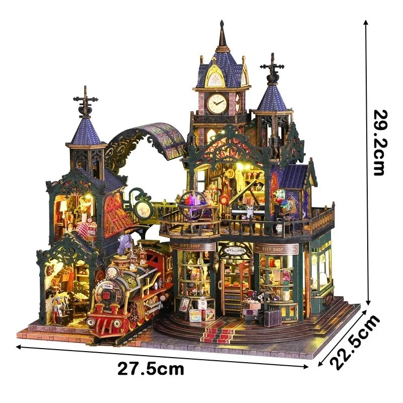 DIY Wooden Miniature Building Kits Rail-track Secluded City Doll Houses with Furniture Casa Magic Dollhouses for Friends Gifts