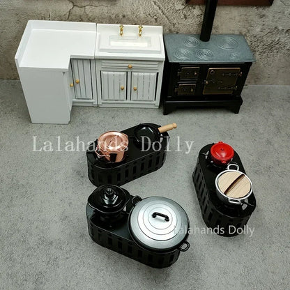 Dollhouse Miniature Kids Furniture Items Mini Alloy Hearth/Gas burner/Pan/Pot Set Kitchen Toys Kitchen Furniture Accessories