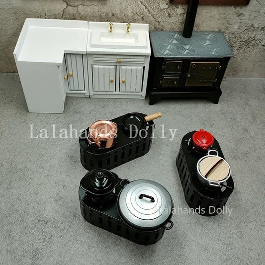 Dollhouse Miniature Kids Furniture Items Mini Alloy Hearth/Gas burner/Pan/Pot Set Kitchen Toys Kitchen Furniture Accessories