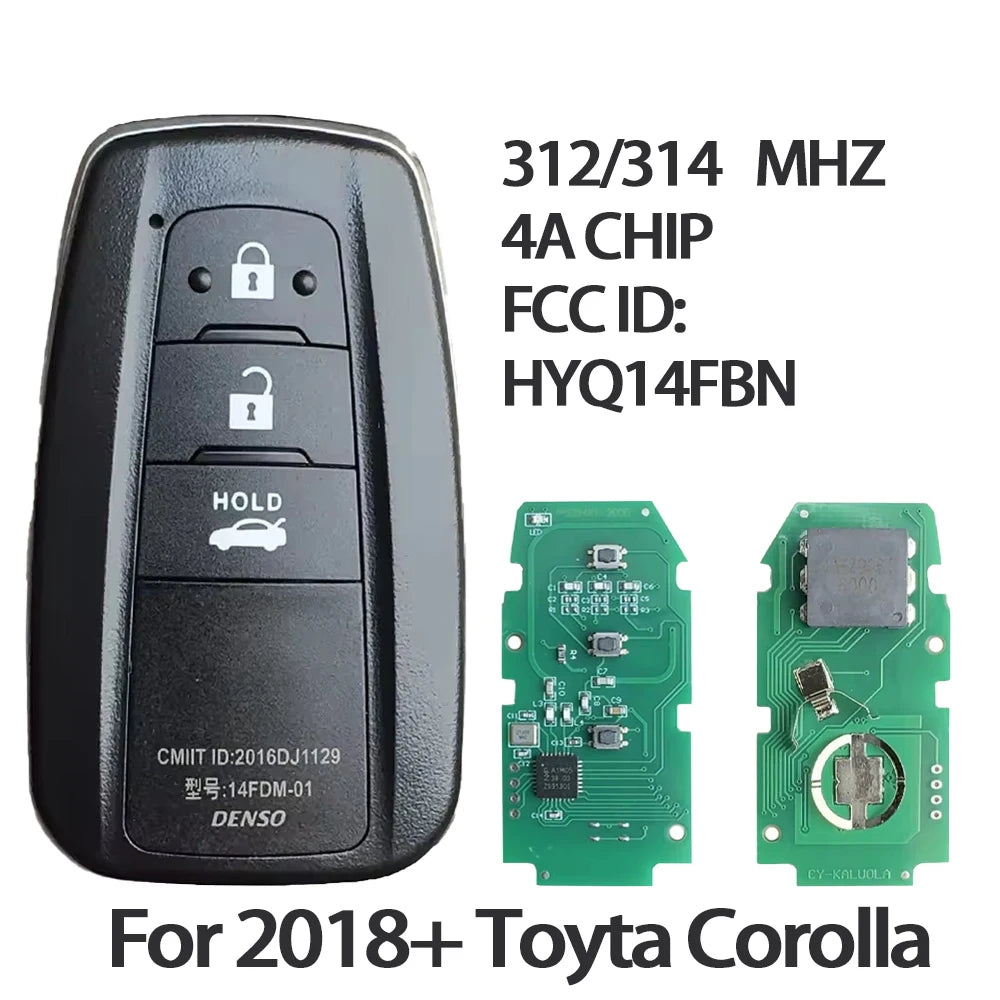 YOSE 312/314 MHZ 4A Chip HYQ14FBN Smart Remote Car Key Fob For 2018 2019 2020 2021 Toyota Corolla Cross For USA Brazil Market