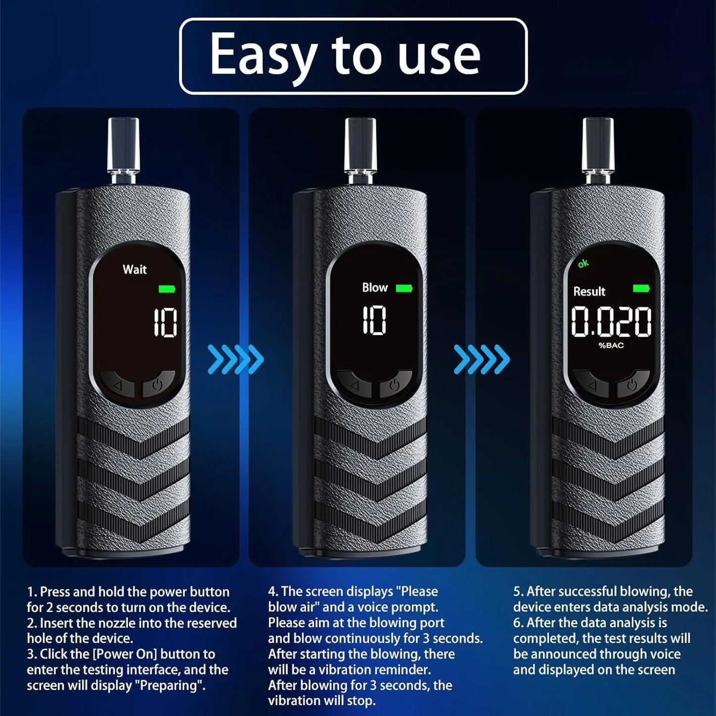 Digital Alcohol Tester Professional Alcohol Detector Breathalyzer , LCD Display Drunk Driving Test for Home