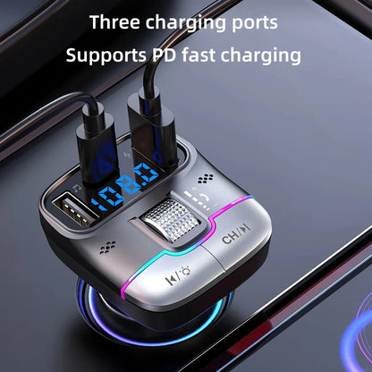 FM Transmitter Bluetooth 5.4 Hands-Free Portable Car AUX Radio Modulator MP3 Player with Fast Charging Adapter
