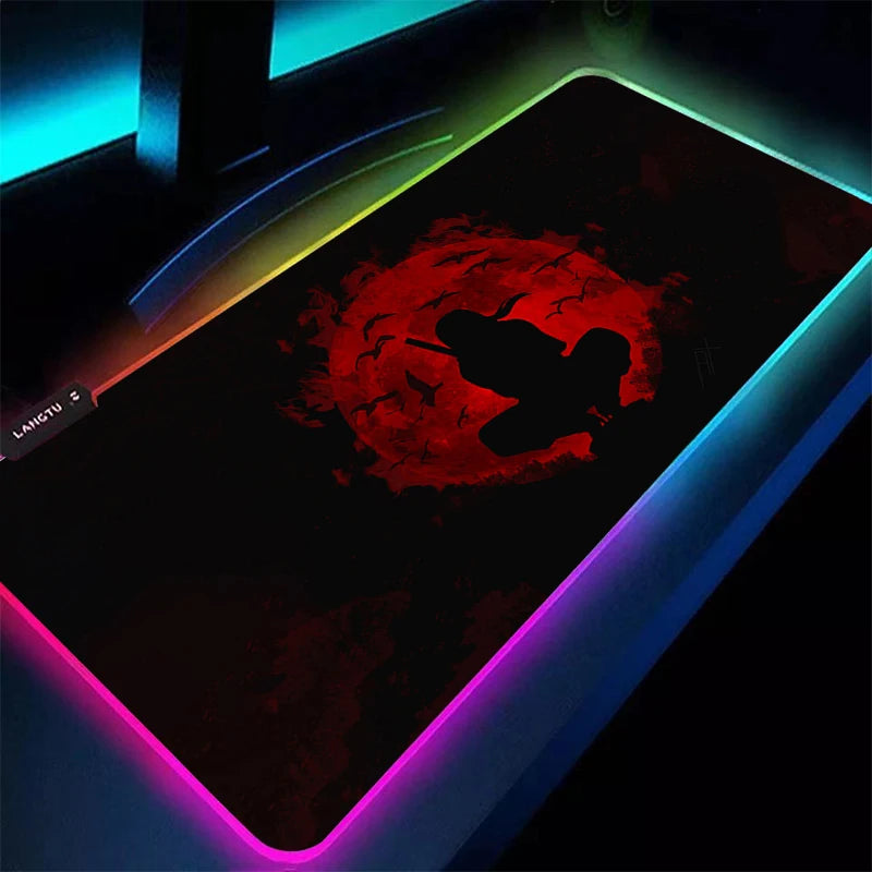 RGB Mouse Pad 90x40cm Naruto Itachi Uchiha Gaming Accessories PC Game xxl Computer Desk Mat Laptop Varmilo LED Keyboard Mousepad