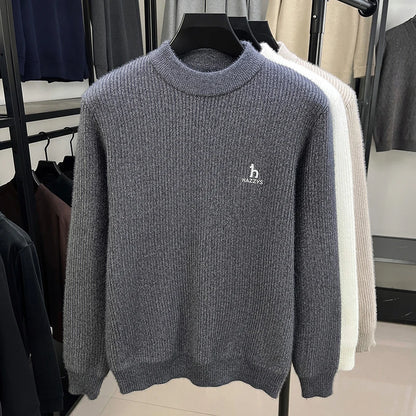 2025 Light Luxury Autumn and Winter Fashion Embroidered Round Neck Knitted Sweater Pattern Sweater Casual Warm Men