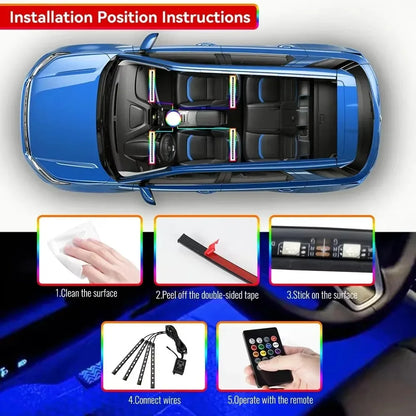 Neon Led Car Lights Strip Ambient Light Auto Wireless Remote Music APP Control RGB Atmosphere Decorative Lamp Auto Accessories
