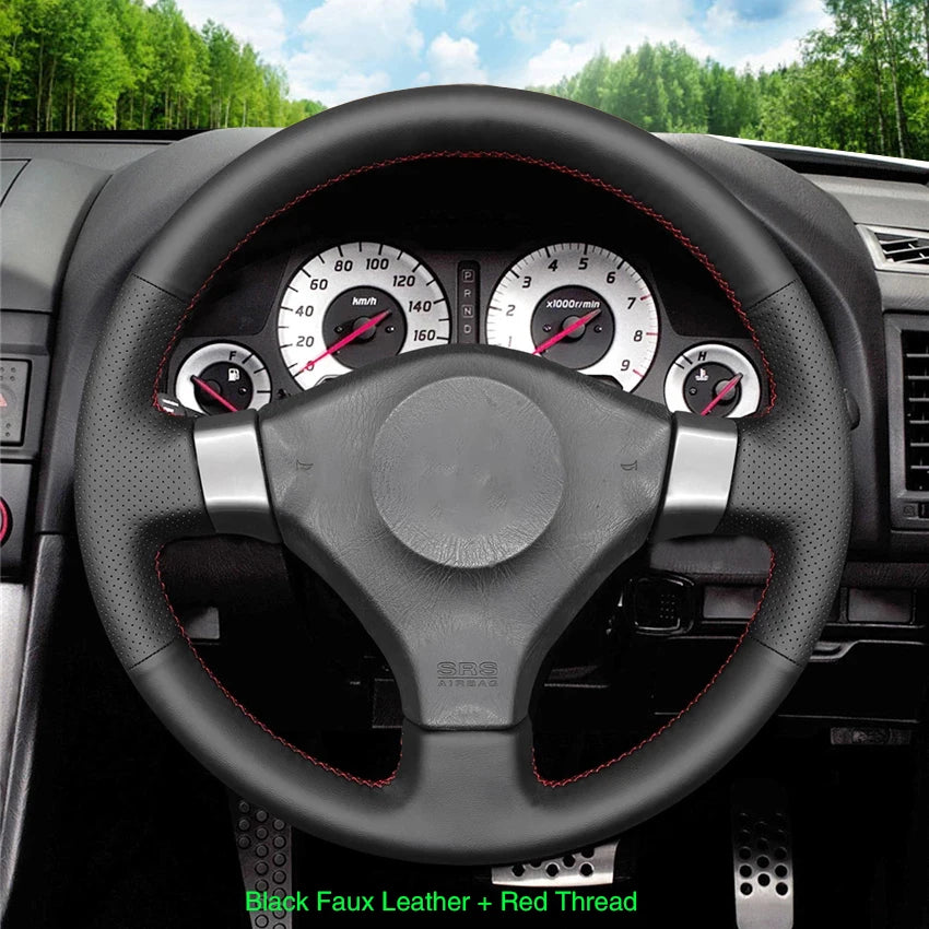 Black Faux Leather Car Steering Wheel Cover For Nissan 200SX S15 Silvia Skyline R34 GTR GT-R 1998 1999 2000 2001 2002